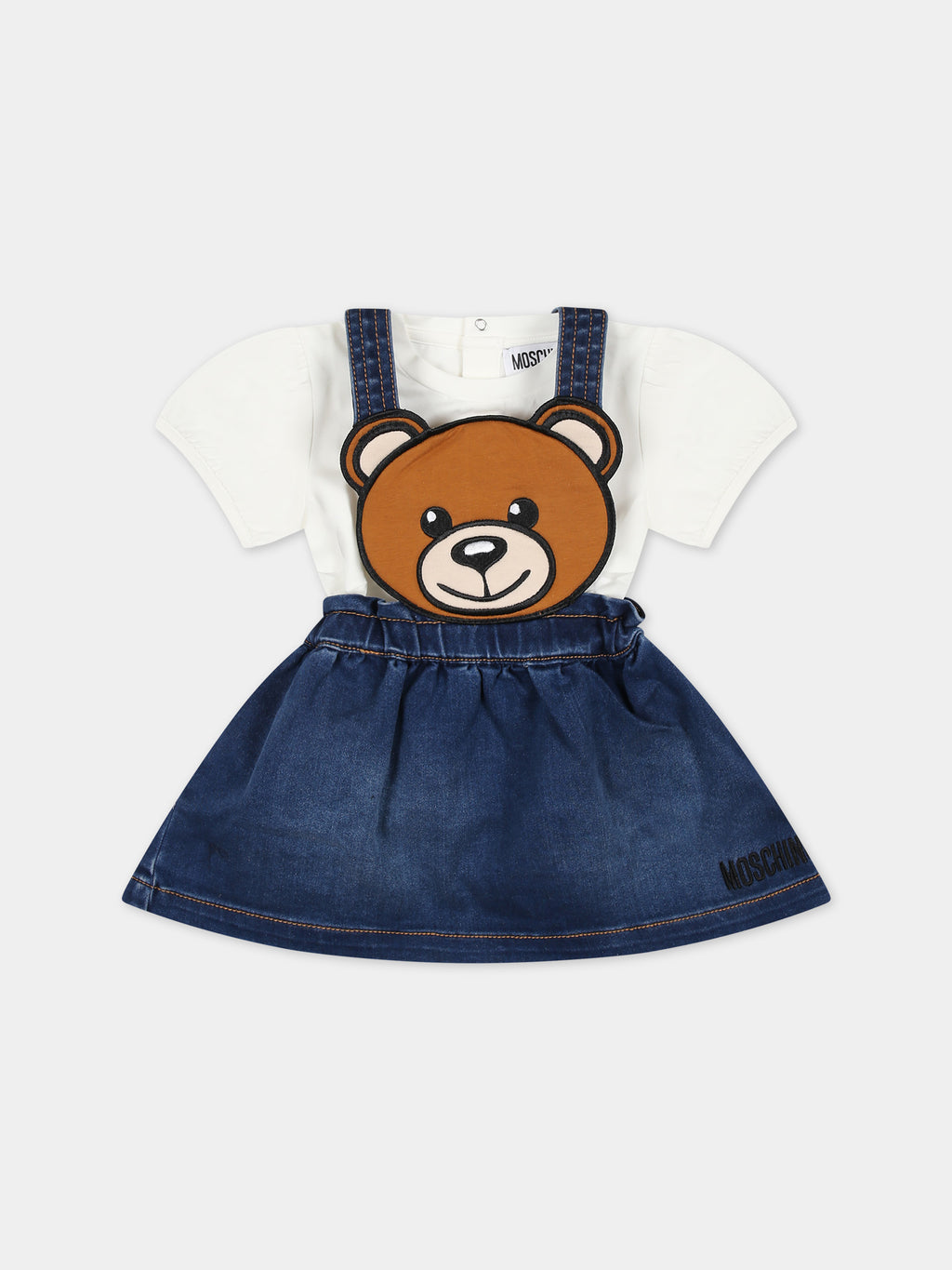 Salopette in denim per neonata con Teddy Bear